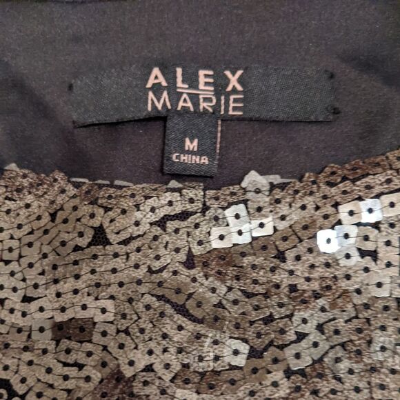 ALEX MARIE Sequin Black Gray Formal  Long-sleeved Top Size M - Picture 6 of 7